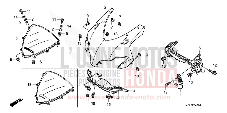 PANNEAU SUPERIEUR (1) von CBR1000RR "Fireblade" ACHILLES BLACK METALLIC-U (NH124) von 2009